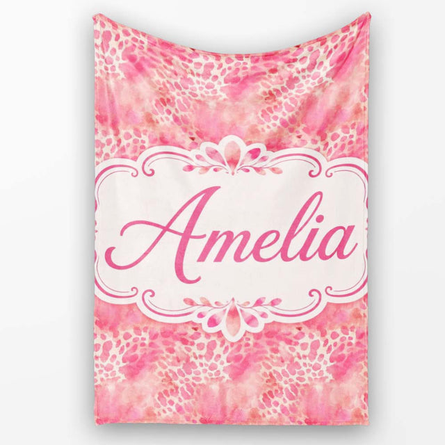 Pink Watercolor Leopard Print Seamless Pattern Blended Animal Lovely  Personalised Custom Name Super Soft Fleece Blanket Bed Sofa Throw