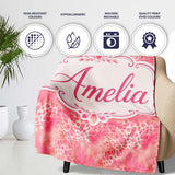 Pink Watercolor Leopard Print Seamless Pattern Blended Animal Lovely  Personalised Custom Name Super Soft Fleece Blanket Bed Sofa Throw
