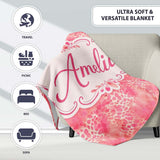 Pink Watercolor Leopard Print Seamless Pattern Blended Animal Lovely  Personalised Custom Name Super Soft Fleece Blanket Bed Sofa Throw