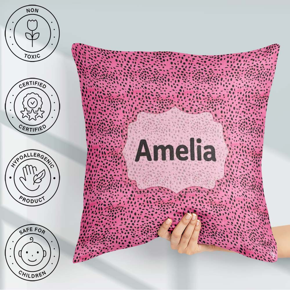 Custom Name Pink Dense Dot Seamless Pattern Bold Speckled Design Square Filled Cushion Throw Pillow Sofa Bed Home Decor Zip Washable UK Made