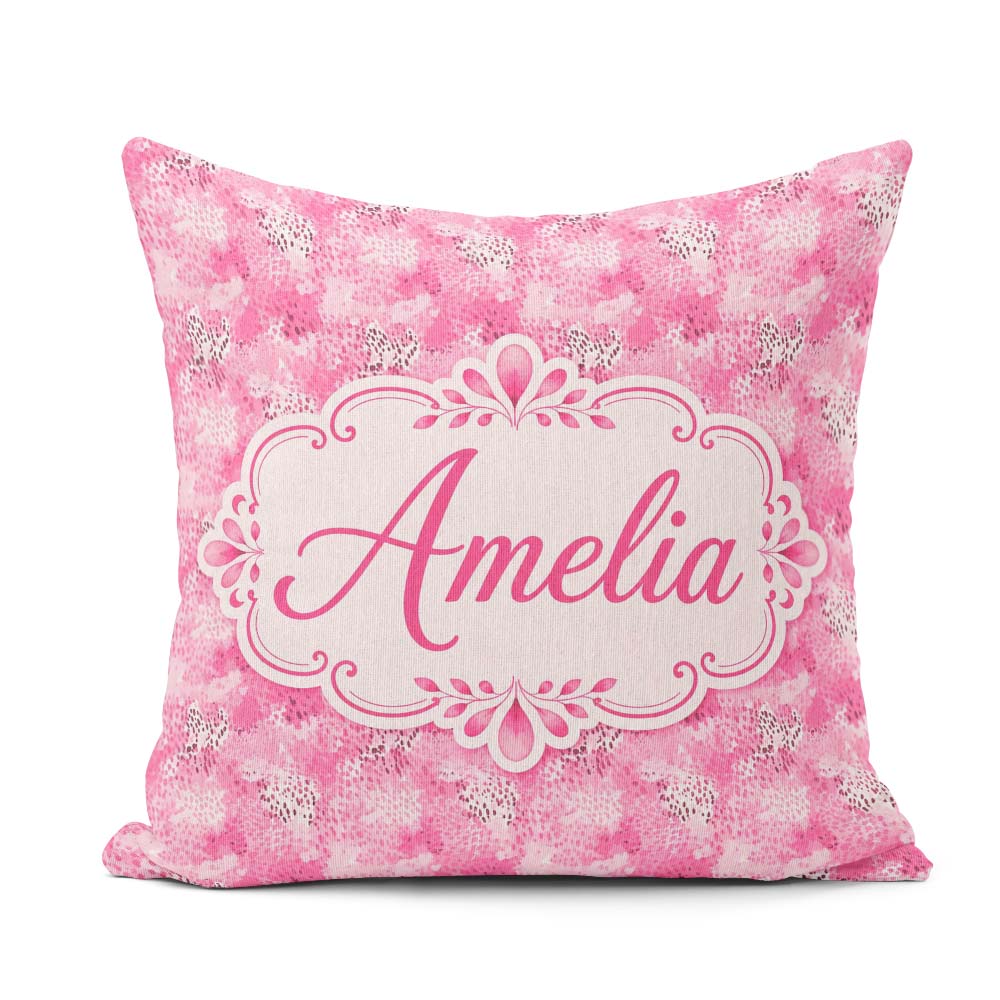 Custom Name Pink Watercolor Abstract Texture Seamless Artistic Square Filled Cushion Throw Pillow Sofa Bed Home Decor Zip Washable UK Made