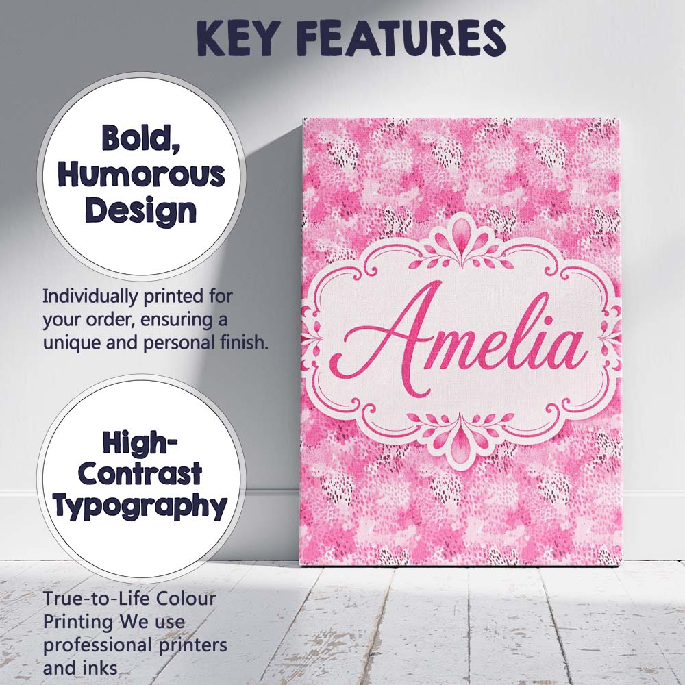 Personalised Name Pink Watercolor Abstract Custom  Unique Gift Idea Elegant Feature Canvas Wall Art Print Decor Picture Ready to Hang