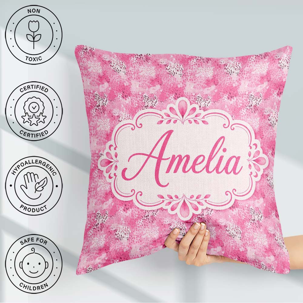 Custom Name Pink Watercolor Abstract Texture Seamless Artistic Square Filled Cushion Throw Pillow Sofa Bed Home Decor Zip Washable UK Made
