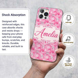 Pink Watercolor Abstract Texture Seamless Pattern Custom Name Protective Phone Case Mobile Cover Durable Everyday Smartphone Shock Resistant