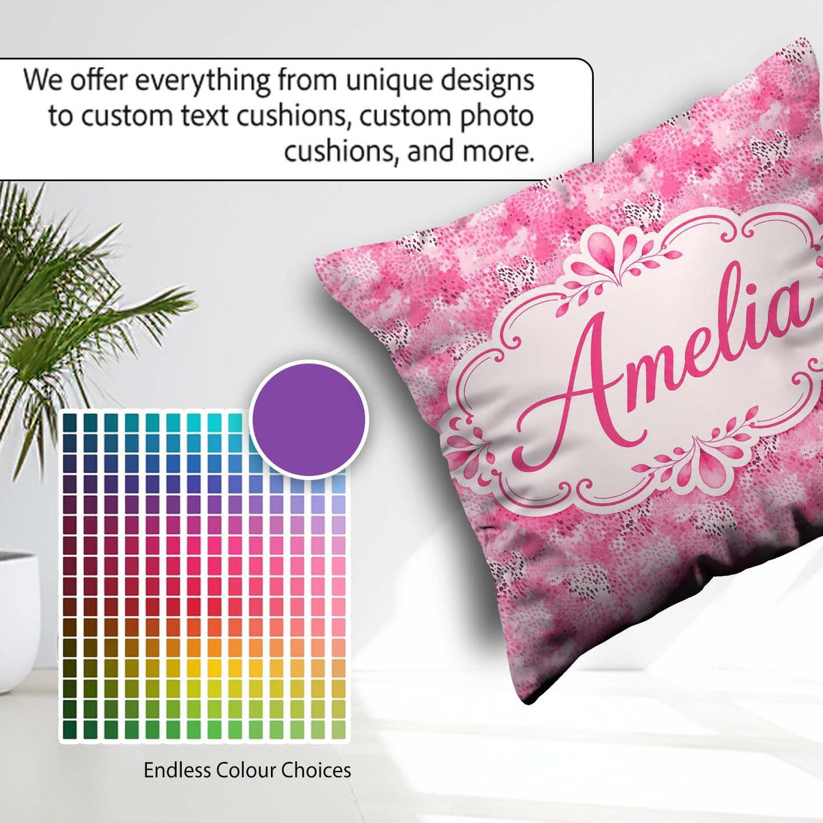 Custom Name Pink Watercolor Abstract Texture Seamless Artistic Square Filled Cushion Throw Pillow Sofa Bed Home Decor Zip Washable UK Made