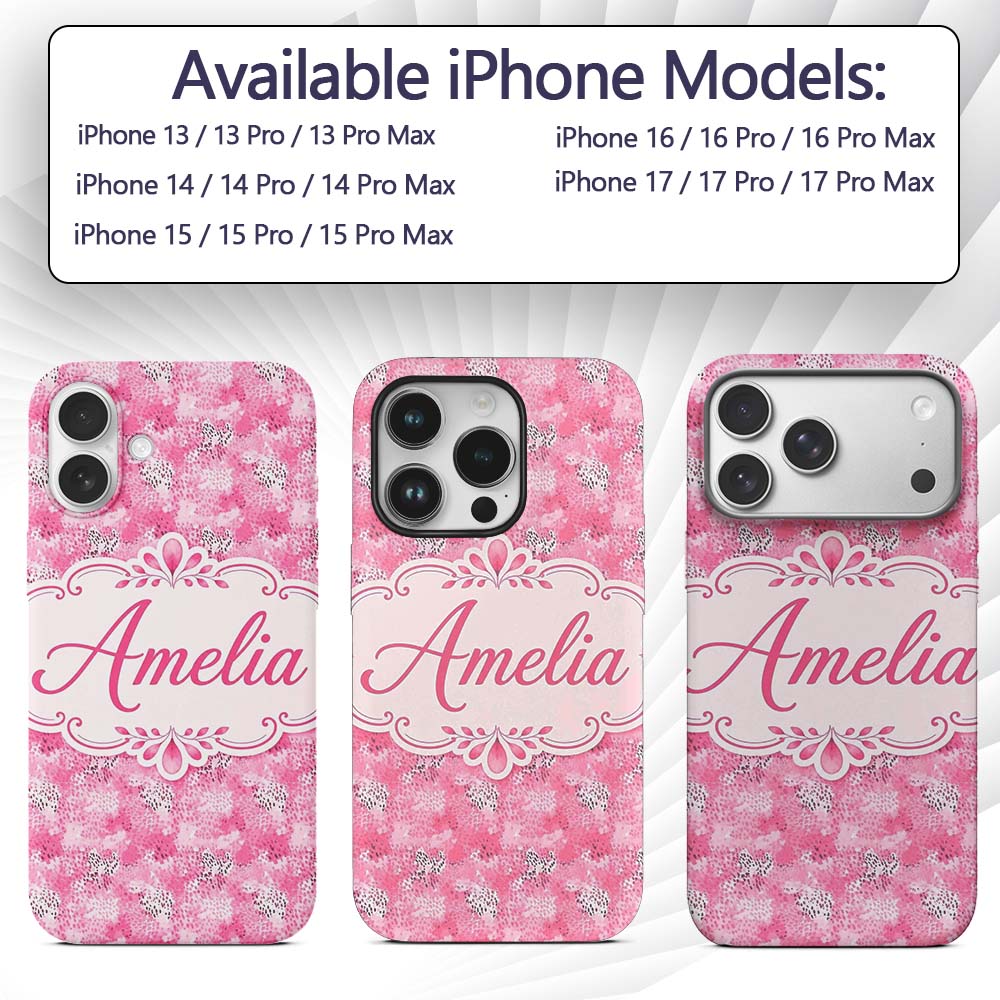 Pink Watercolor Abstract Texture Seamless Pattern Custom Name Protective Phone Case Mobile Cover Durable Everyday Smartphone Shock Resistant