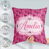 Custom Name Bright Pink Leopard Spot Seamless Pattern Bold Print Square Filled Cushion Throw Pillow Sofa Bed Home Decor Zip Washable UK Made
