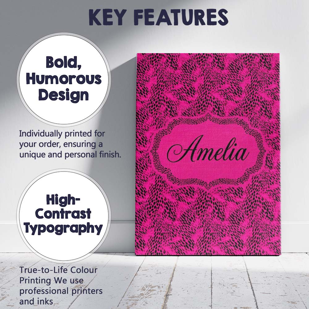 Personalised Name Pink Elongated Spot Custom Modern Room Accent Creative Decorator Style Canvas Wall Art Print Decor Picture Ready to Hang