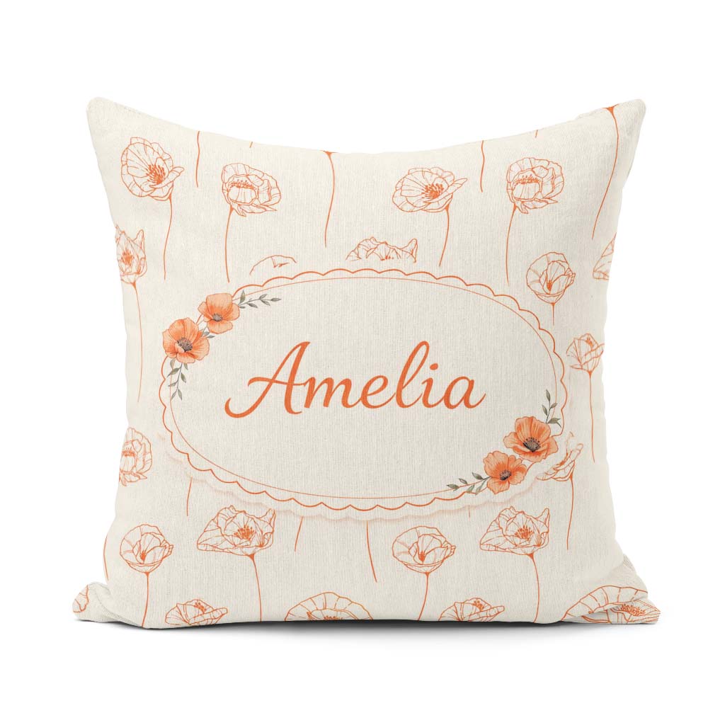 Custom Name Minimal Line Art Floral Pattern Terracotta Design Square Filled Cushion Throw Pillow Sofa Bed Home Decor Zip Washable UK Made