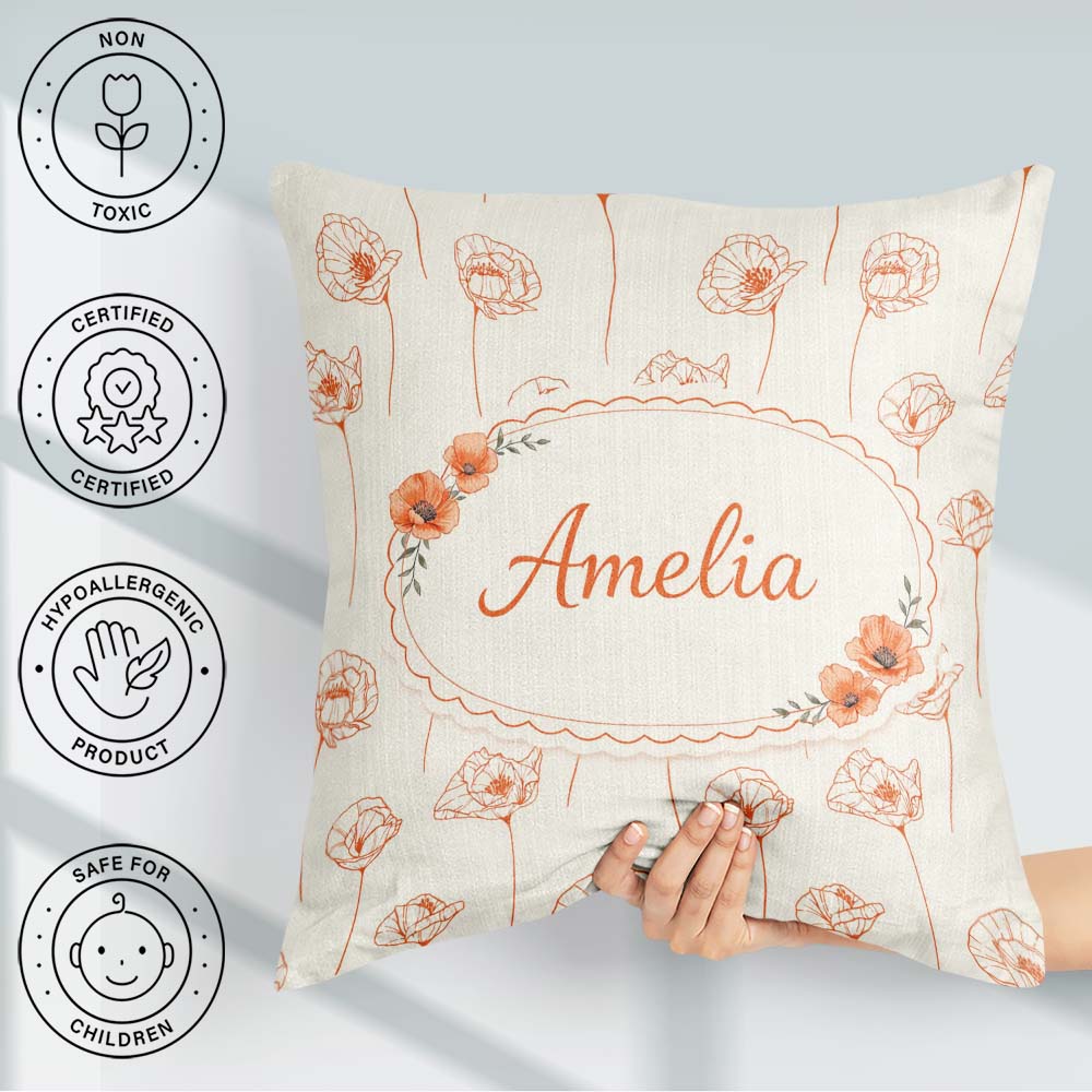 Custom Name Minimal Line Art Floral Pattern Terracotta Design Square Filled Cushion Throw Pillow Sofa Bed Home Decor Zip Washable UK Made