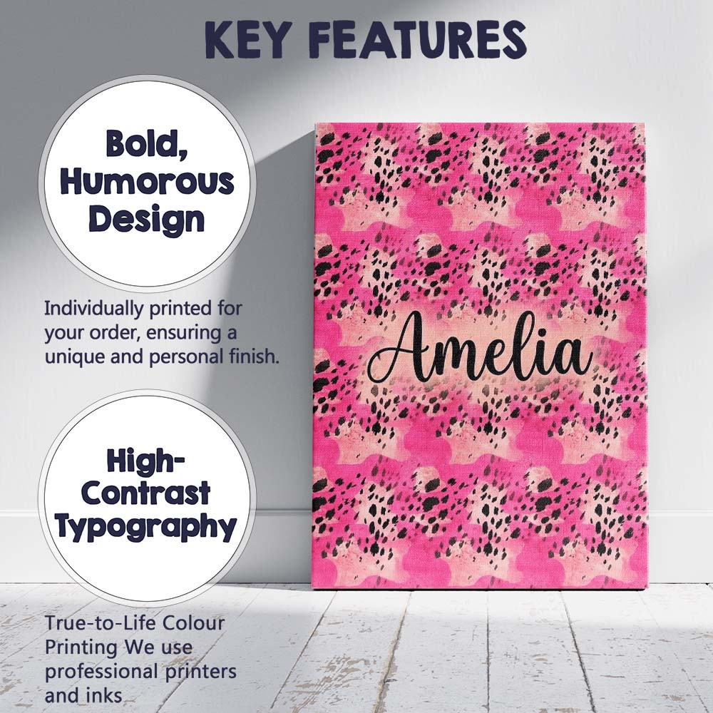 Personalised Name Pink Mixed Media Abstract Custom  Bespoke Interior Contemporary Canvas Wall Art Print Decor Picture Ready to Hang