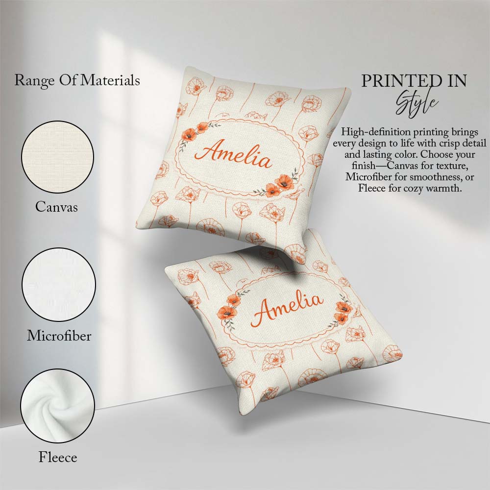 Custom Name Minimal Line Art Floral Pattern Terracotta Design Square Filled Cushion Throw Pillow Sofa Bed Home Decor Zip Washable UK Made