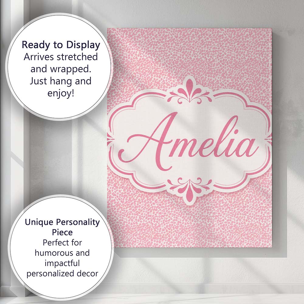 Personalised Name Pastel Pink Watercolour Custom  Unique Gift Idea Elegant Feature Canvas Wall Art Print Decor Picture Ready to Hang