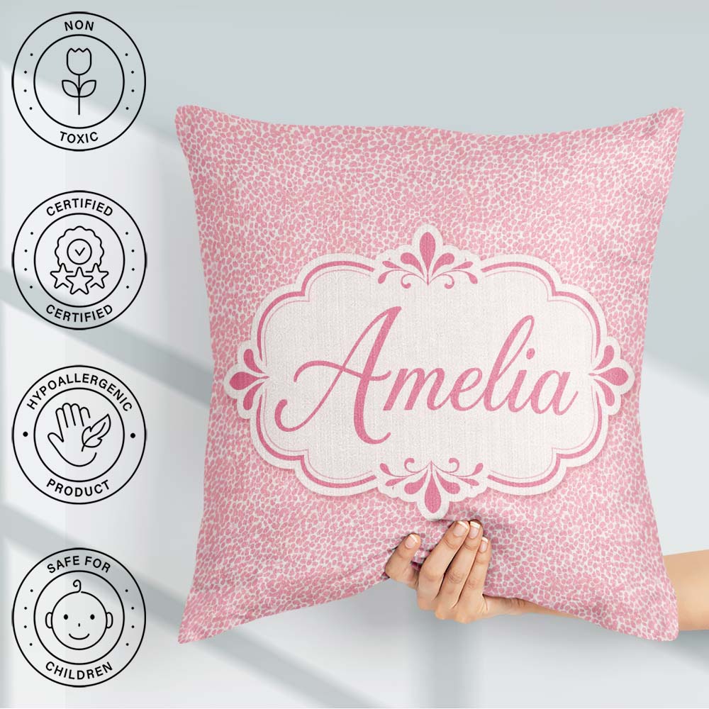 Custom Name Pastel Pink Watercolour Animal Soft Blended Seamless Square Filled Cushion Throw Pillow Sofa Bed Home Decor Zip Washable UK Made
