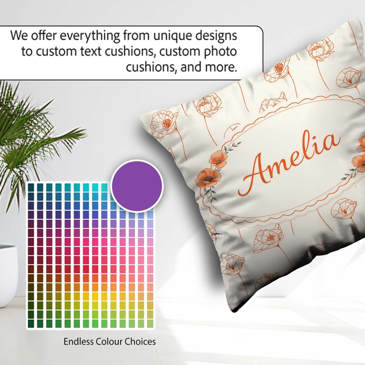Custom Name Minimal Line Art Floral Pattern Terracotta Design Square Filled Cushion Throw Pillow Sofa Bed Home Decor Zip Washable UK Made