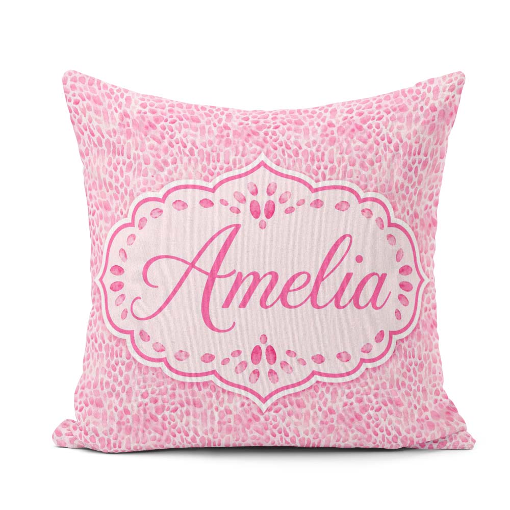 Custom Name Pink Organic Pebble Dot Watercolour Texture Seamless Square Filled Cushion Throw Pillow Sofa Bed Home Decor Zip Washable UK Made