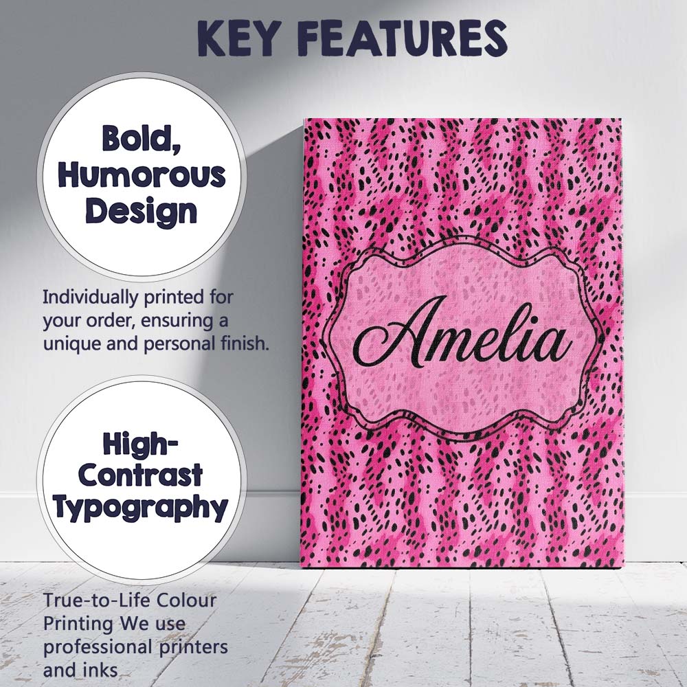 Personalised Name Vibrant Pink and Black Custom  Unique Gift Idea Elegant Feature Canvas Wall Art Print Decor Picture Ready to Hang