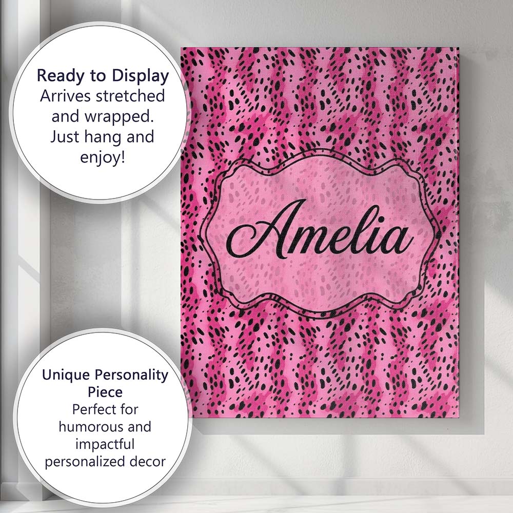Personalised Name Vibrant Pink and Black Custom  Unique Gift Idea Elegant Feature Canvas Wall Art Print Decor Picture Ready to Hang