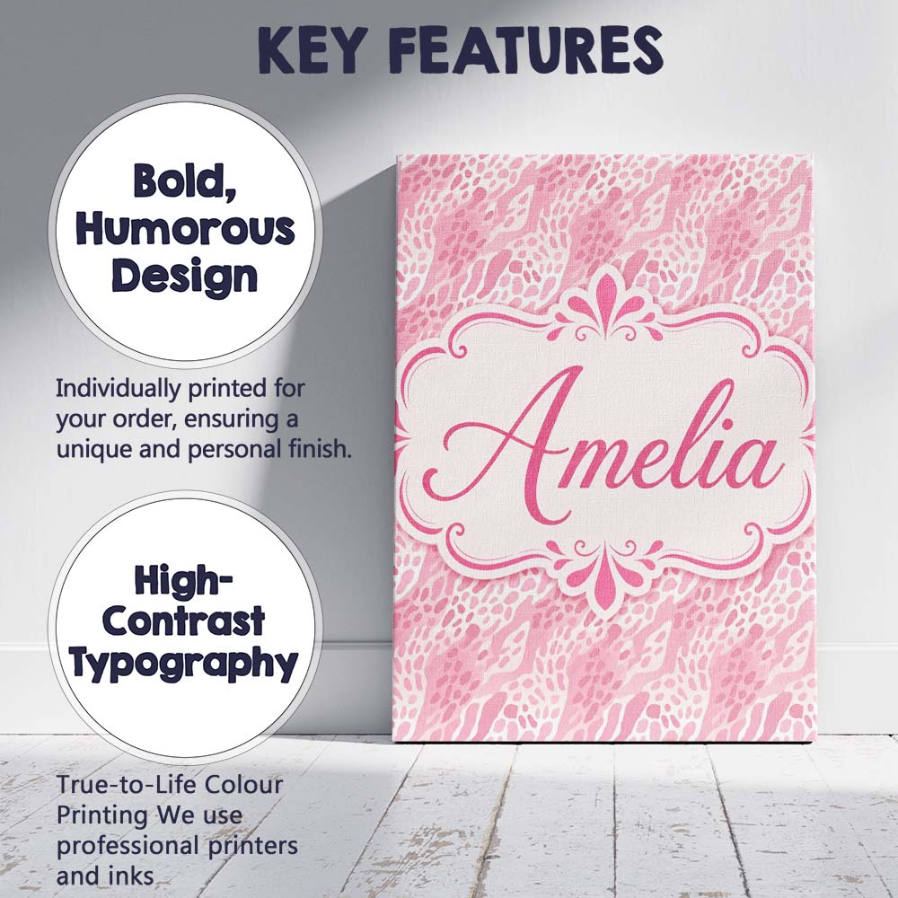 Personalised Name Deep Pink and Beige Custom Modern Room Accent Creative Decorator Style Canvas Wall Art Print Decor Picture Ready to Hang
