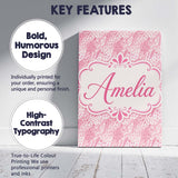Personalised Name Deep Pink and Beige Custom Modern Room Accent Creative Decorator Style Canvas Wall Art Print Decor Picture Ready to Hang