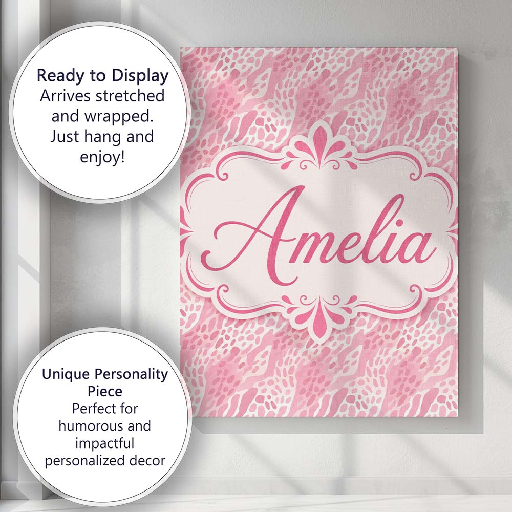 Personalised Name Deep Pink and Beige Custom Modern Room Accent Creative Decorator Style Canvas Wall Art Print Decor Picture Ready to Hang