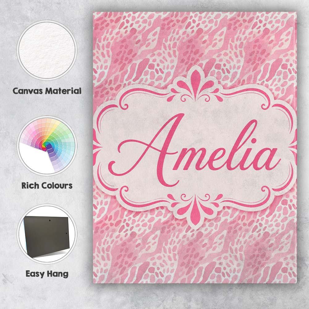 Personalised Name Deep Pink and Beige Custom Modern Room Accent Creative Decorator Style Canvas Wall Art Print Decor Picture Ready to Hang