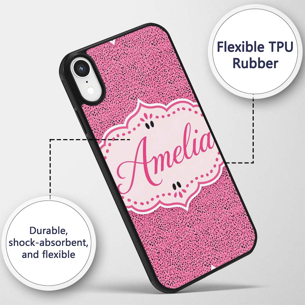 Pink and Black Micro Speckled Dot Printed Design Custom Name Protective Phone Case Mobile Cover Durable Everyday Smartphone Shock Resistant