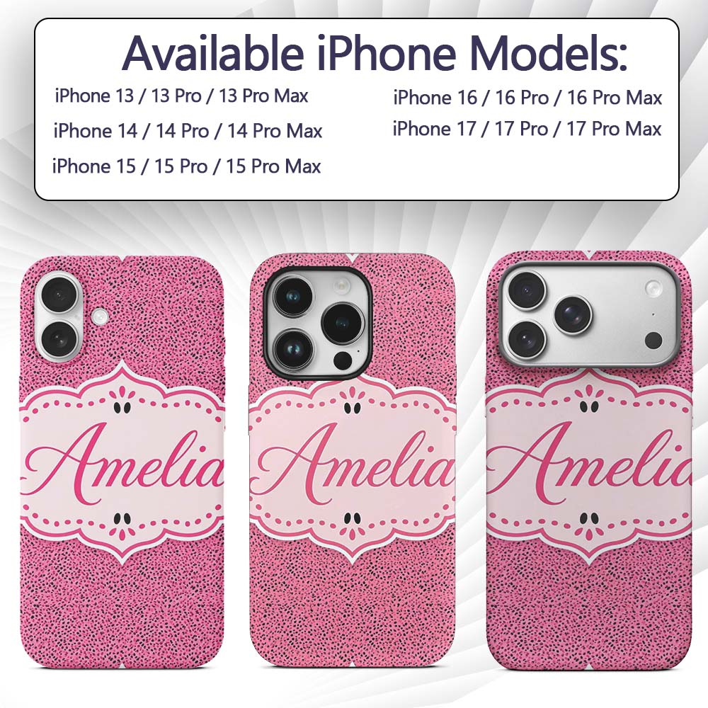 Pink and Black Micro Speckled Dot Printed Design Custom Name Protective Phone Case Mobile Cover Durable Everyday Smartphone Shock Resistant
