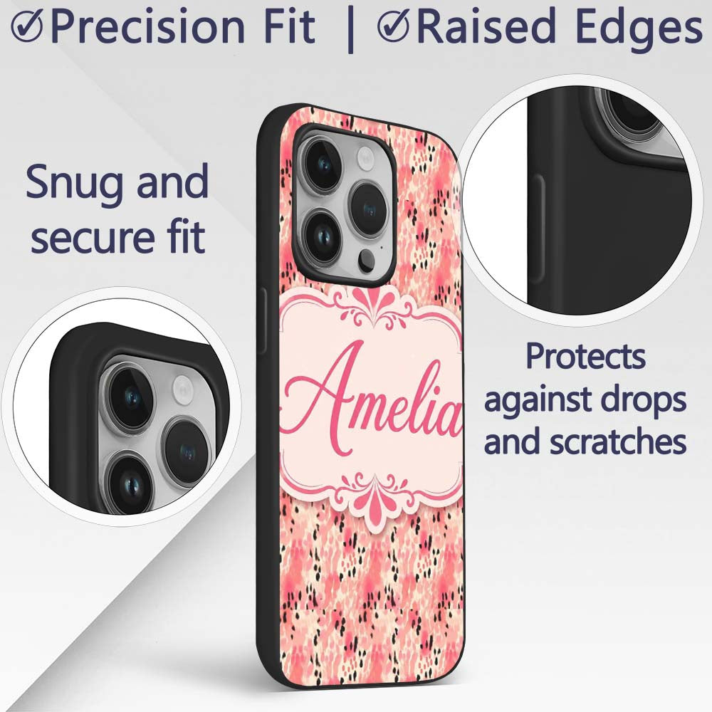 Pink Coral Watercolour Animal Texture Organic Custom Name Protective Phone Case Mobile Cover Durable Everyday Smartphone Shock Resistant