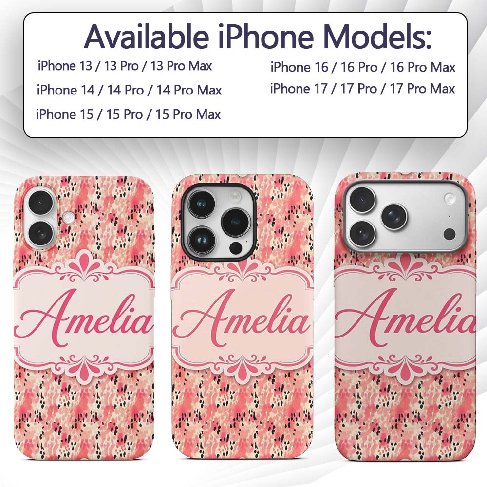 Pink Coral Watercolour Animal Texture Organic Custom Name Protective Phone Case Mobile Cover Durable Everyday Smartphone Shock Resistant