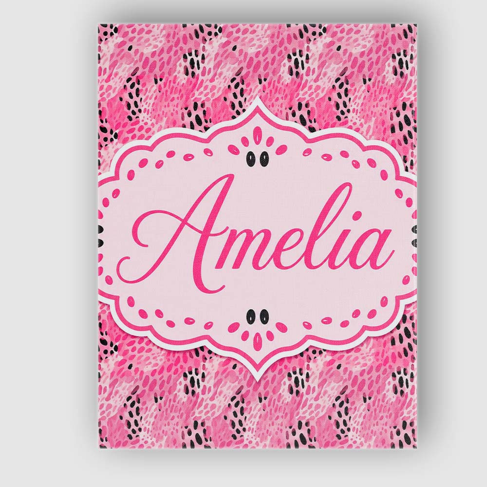 Personalised Name Bold Pink and Black Custom Modern Room Accent Creative Decorator Style Canvas Wall Art Print Decor Picture Ready to Hang