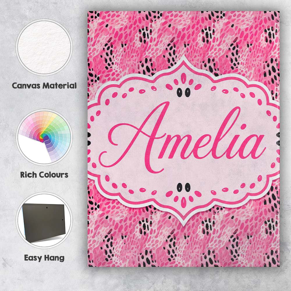 Personalised Name Bold Pink and Black Custom Modern Room Accent Creative Decorator Style Canvas Wall Art Print Decor Picture Ready to Hang
