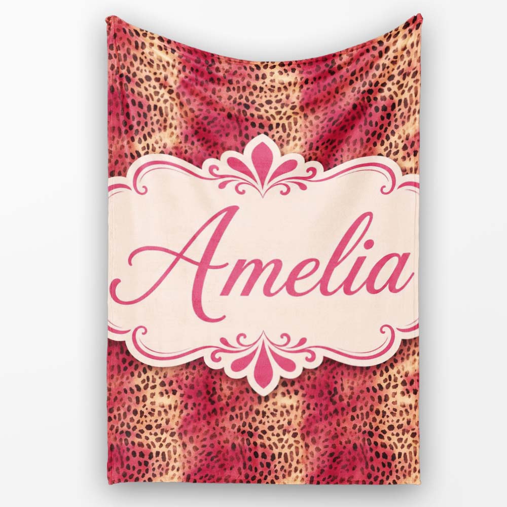 Bold Pink Black Speckled Abstract Animal Texture Seamless Pattern  Personalised Custom Name Super Soft Fleece Blanket Bed Sofa Throw