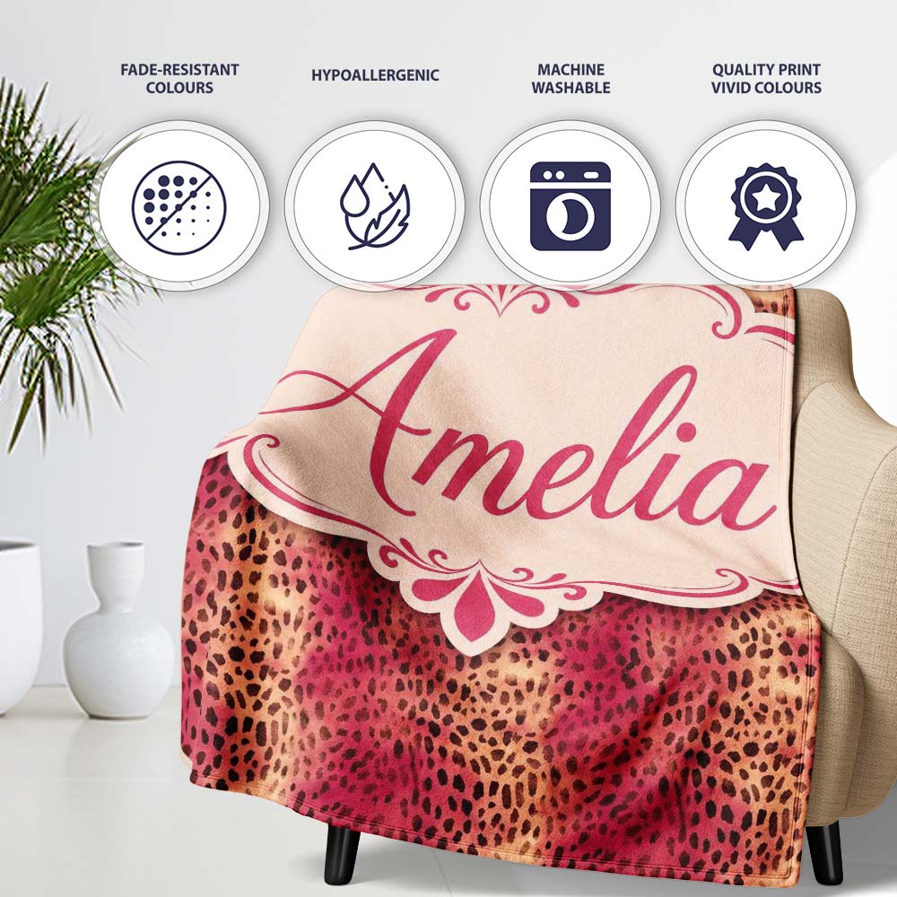 Bold Pink Black Speckled Abstract Animal Texture Seamless Pattern  Personalised Custom Name Super Soft Fleece Blanket Bed Sofa Throw