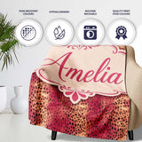Bold Pink Black Speckled Abstract Animal Texture Seamless Pattern  Personalised Custom Name Super Soft Fleece Blanket Bed Sofa Throw