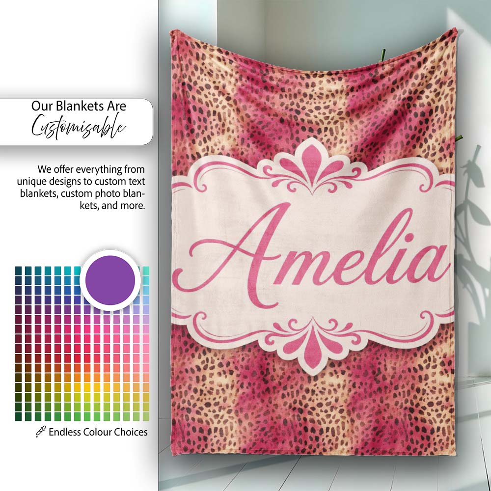Bold Pink Black Speckled Abstract Animal Texture Seamless Pattern  Personalised Custom Name Super Soft Fleece Blanket Bed Sofa Throw