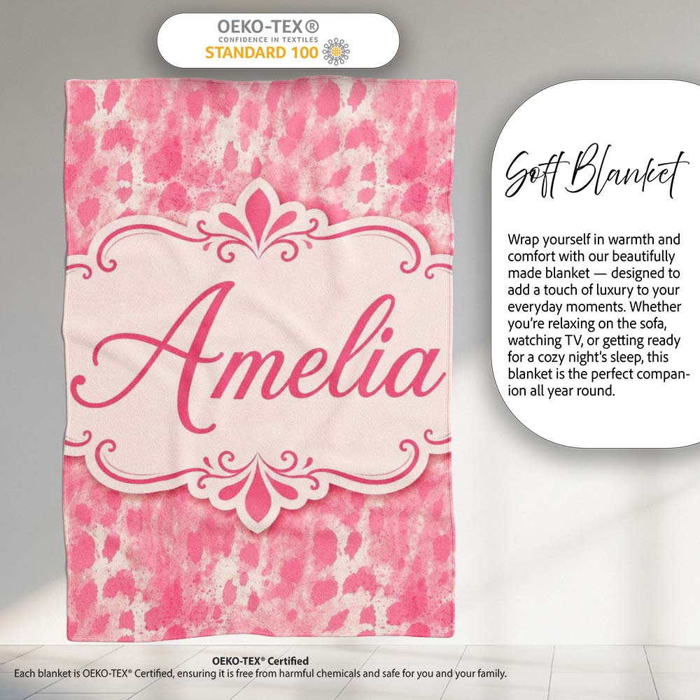 Soft Pink Watercolour Blotch Abstract Organic Seamless Pattern  Personalised Custom Name Super Soft Fleece Blanket Bed Sofa Throw