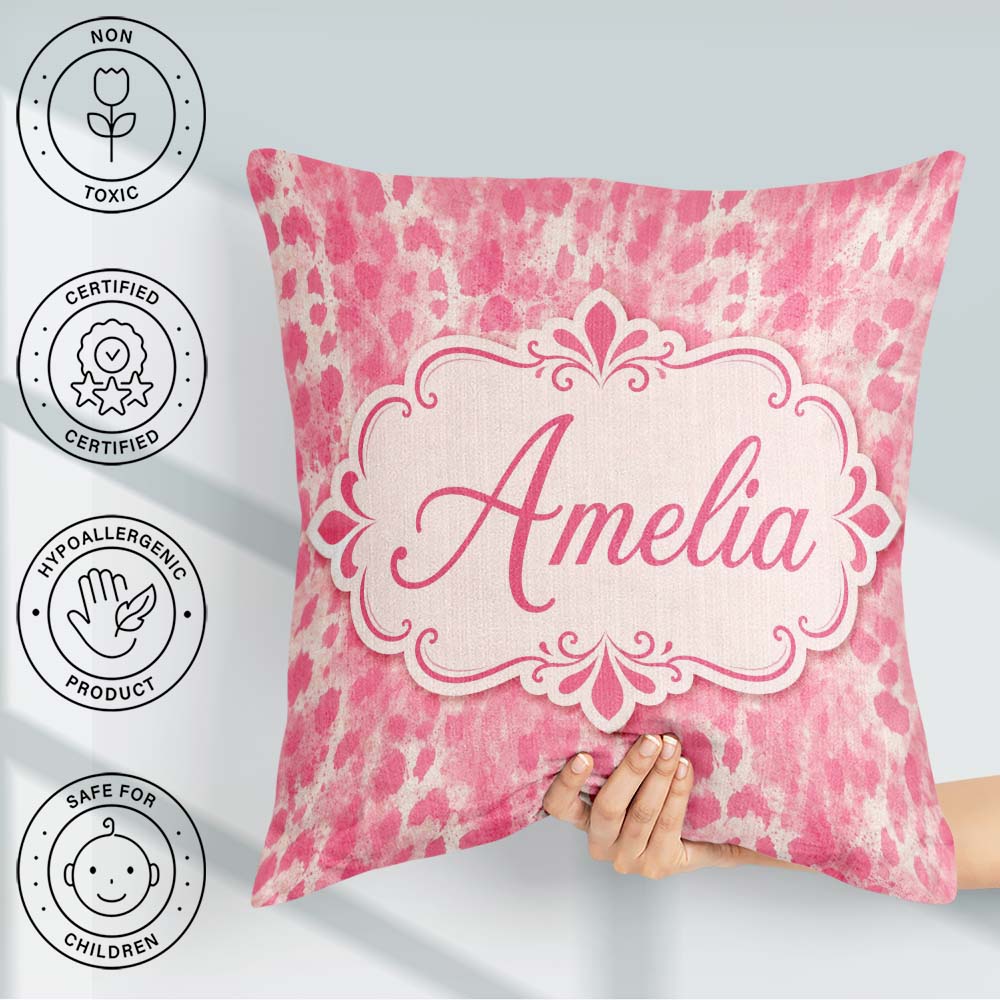 Custom Name Soft Pink Blotch Abstract Organic Seamless Pattern Square Filled Cushion Throw Pillow Sofa Bed Home Decor Zip Washable UK Made