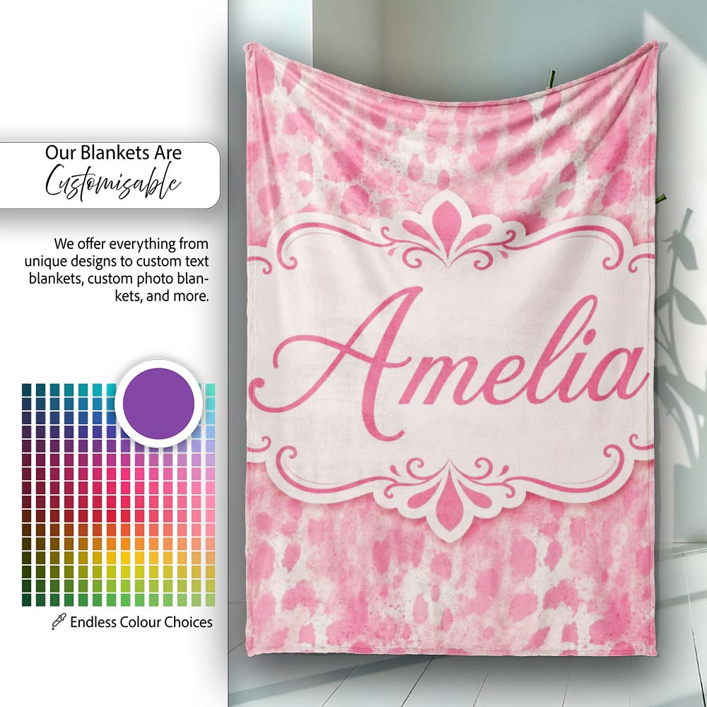 Soft Pink Watercolour Blotch Abstract Organic Seamless Pattern  Personalised Custom Name Super Soft Fleece Blanket Bed Sofa Throw