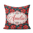 Custom Name Classic Red Poinsettia Background Christmas Seamless Square Filled Cushion Throw Pillow Sofa Bed Home Decor Zip Washable UK Made