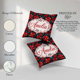 Custom Name Classic Red Poinsettia Background Christmas Seamless Square Filled Cushion Throw Pillow Sofa Bed Home Decor Zip Washable UK Made