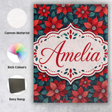 Personalised Name Classic Red Poinsettia Custom  Unique Gift Idea Elegant Feature Canvas Wall Art Print Decor Picture Ready to Hang