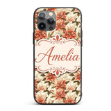 Vintage Cream Poinsettia Floral Printed Design Custom Name Protective Phone Case Mobile Cover Durable Everyday Smartphone Shock Resistant