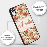Vintage Cream Poinsettia Floral Printed Design Custom Name Protective Phone Case Mobile Cover Durable Everyday Smartphone Shock Resistant