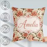 Custom Name Cream Poinsettia Floral Botanical Christmas Seamless Square Filled Cushion Throw Pillow Sofa Bed Home Decor Zip Washable UK Made
