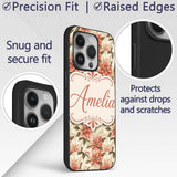 Vintage Cream Poinsettia Floral Printed Design Custom Name Protective Phone Case Mobile Cover Durable Everyday Smartphone Shock Resistant