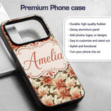 Vintage Cream Poinsettia Floral Printed Design Custom Name Protective Phone Case Mobile Cover Durable Everyday Smartphone Shock Resistant