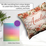 Custom Name Cream Poinsettia Floral Botanical Christmas Seamless Square Filled Cushion Throw Pillow Sofa Bed Home Decor Zip Washable UK Made