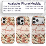 Vintage Cream Poinsettia Floral Printed Design Custom Name Protective Phone Case Mobile Cover Durable Everyday Smartphone Shock Resistant