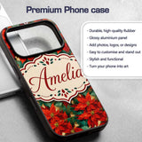 Painterly Red Poinsettia Green Leaves Festive Custom Name Protective Phone Case Mobile Cover Durable Everyday Smartphone Shock Resistant